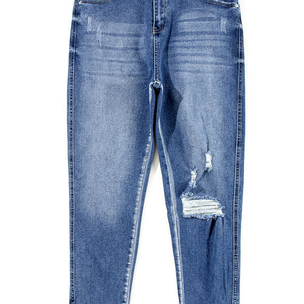 Raw Hem Distressed Jeans with Pockets