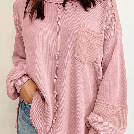 Exposed Seam Round Neck Long Sleeve Sweatshirt