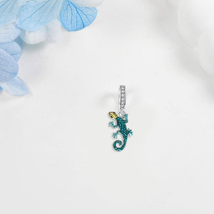 925 Sterling Silver Blue Enamel Gecko Charm Pendant for Bracelets Necklaces s Women Girls Kids