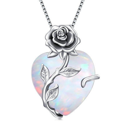 925 Sterling Silver Crystal Rose Flower Heart Pendant Necklace