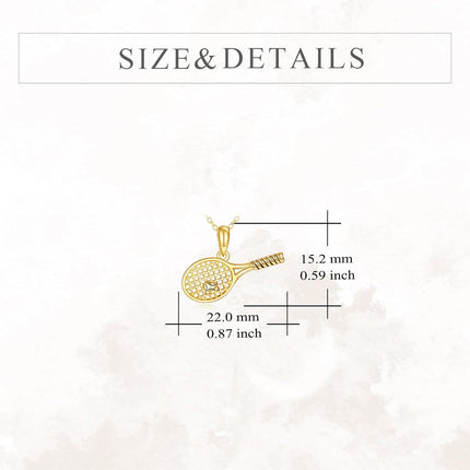14K Solid Gold Tennis Racket & Ball Sports Pendant Necklace - Real 14Kt s for Her Him