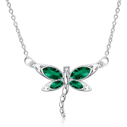 925 Sterling Silver Crystal Dragonfly Necklace Birthstone Jewelry Gift