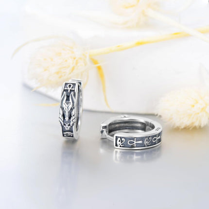 925 Sterling Silver Ankh Symbol Flame Design Huggie Earrings 8mm Diameter