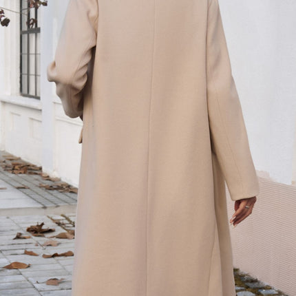 Pocketed Collared Neck Long Sleeve Coat