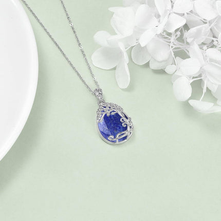 925 Sterling Silver Filigree Teardrop Pendant Necklace for Women