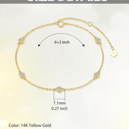 14K Gold Bezel Set Round Moissanite Chain Bracelet for Women 7 - VVS1 Clarity D Color Diamond Alternative