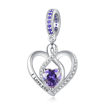 925 Sterling Silver Heart Birthstone Charms for Bracelets Jewelry Gifts
