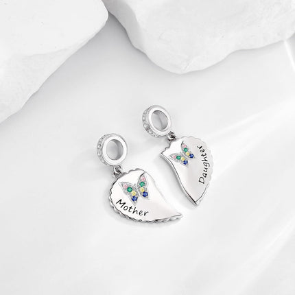 925 Sterling Silver Butterfly Heart Pendant Bracelet & Necklace Set - Mother Daughter Gift