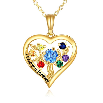 14K Gold Birthstone Tree of Life Necklace for Women Moon Star Pendant
