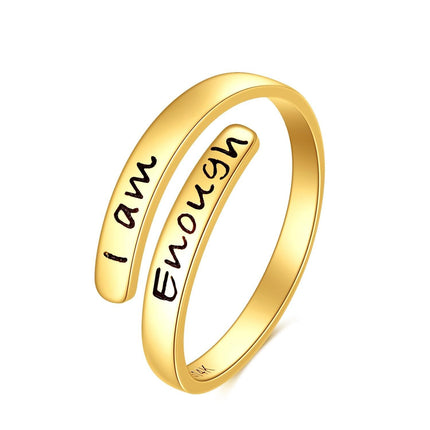 14K Solid Gold Adjustable Open Ring Inspirational Jewelry Gift for Women Men