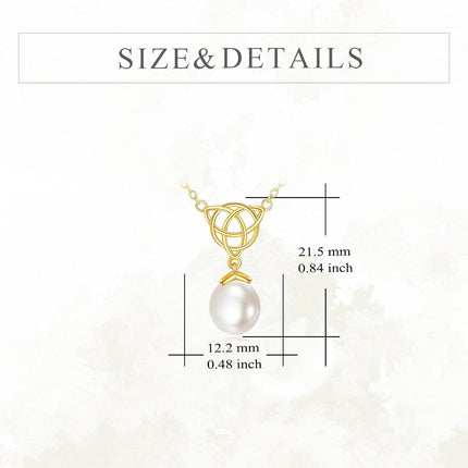 14K Gold Celtic Knot & Freshwater Pearl Pendant Necklaces for Women