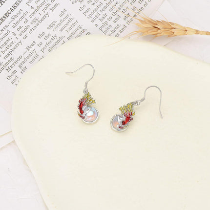 925 Sterling Silver Firebird Moonstone Drop Earrings for Women Gift Idea