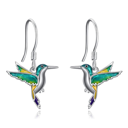 925 Sterling Silver Hummingbird Dangle Drop Earrings with Enamel Stones for Women Girls Mom Daughter Gifts