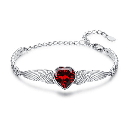 925 Sterling Silver Birthstone Angel Wings Heart Bracelet for Women Mother s Day Gift