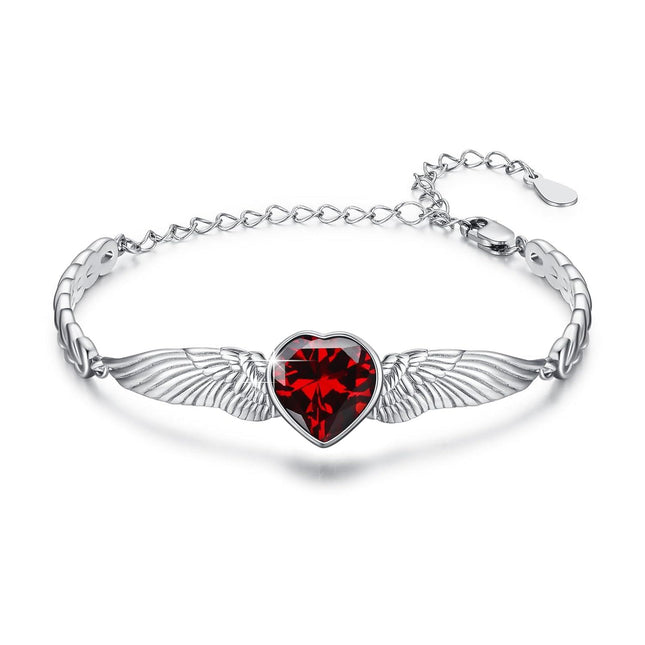 925 Sterling Silver Birthstone Angel Wings Heart Bracelet for Women Mother s Day Gift