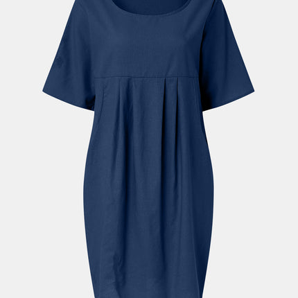 Full Size Round Neck Half Sleeve Dress with Pockets