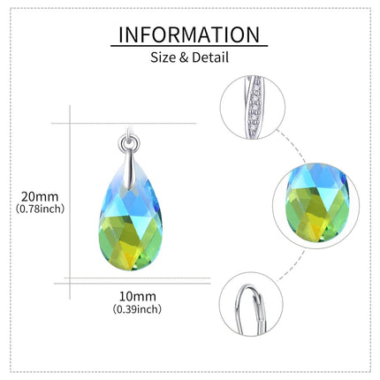 925 Sterling Silver Teardrop Purple Blue Aurora Borealis Crystals Leverback Earrings