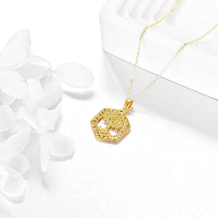 14K Gold Tree Of Life Pendant Necklace For Women