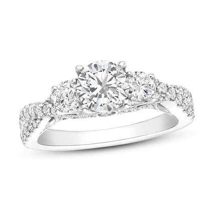 10K/14K/18K Platinum Plated Silver Moissanite Engagement Ring, 1.5ct Round Trio Stone, Cathedral Style, Size 3.5-12, Gift for Wedding/Anniversary