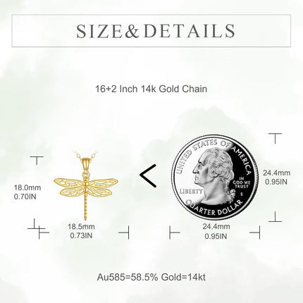 14K Gold Dragonfly Heart Pendant Necklace Women's Gifts