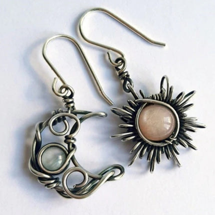 Alloy Moon & Sun Dangle Earrings