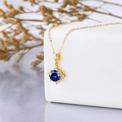 14K Gold Sapphire Birthstone Necklace - September Royal Blue Gemstone Pendant for Love & Protection, 16 Adjustable Chain, Gift Box