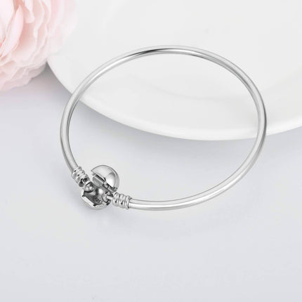925 Sterling Silver Snake Charm Bead Bracelet with Snap Clasp for Women
