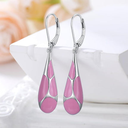 925 Sterling Silver Blue Enamel Tear Drop Leverback Earrings for Women Gift Ideas
