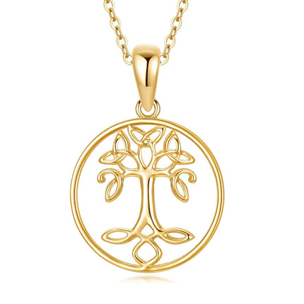 14K Gold Star Shaped Tree of Life Pendant Necklace for Women - Fine