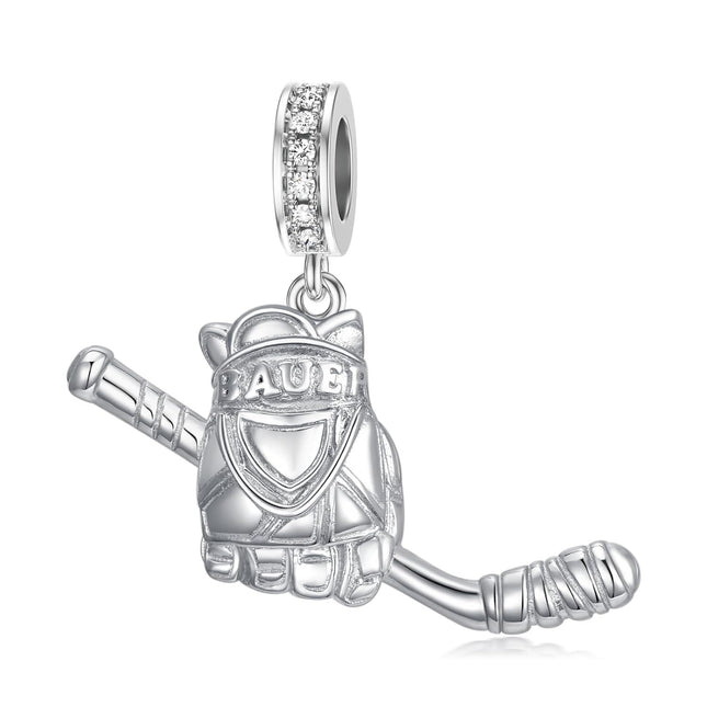 925 Sterling Silver Hockey Glove Dangle Charm Bead for Women's Bracelets