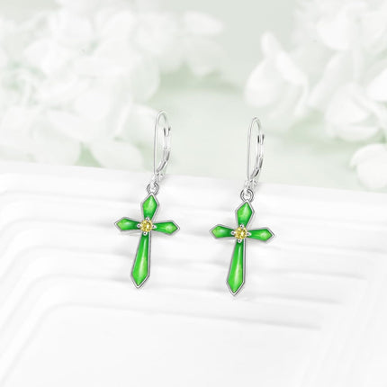 925 Sterling Silver & Birthstone Infinity Cross Earrings for Women, Hypoallergenic Faith Jewelry Gift, 36.1mm