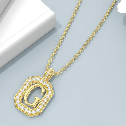 14K Solid Gold Moissanite Initial Pendant Necklace A-Z 16 2mm Chain