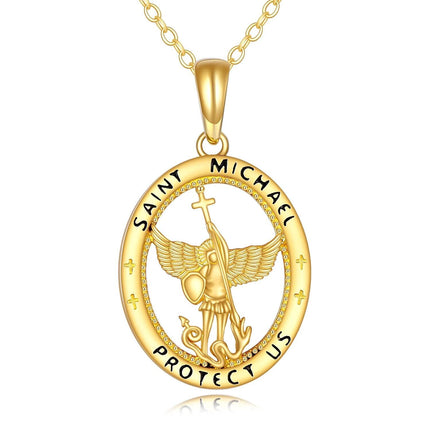 14K Gold Saint Michael Pendant Protection Charm Necklace Gifts for Her Valentines Day Mother's Day