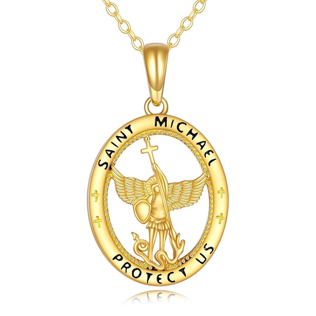14K Gold Saint Michael Pendant Protection Charm Necklace Gifts for Her Valentines Day Mother's Day