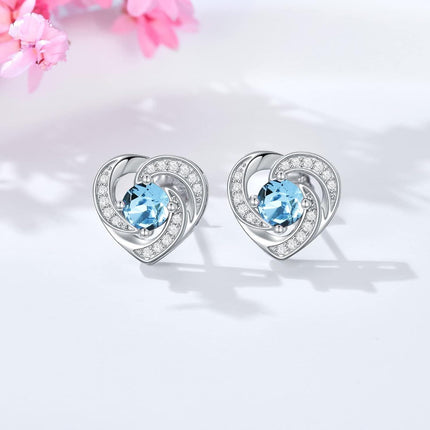 925 Sterling Silver Birthstone Heart Stud Earrings Jewelry Gifts for Women