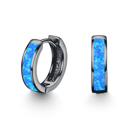925 Sterling Silver Simulated Opal Hoop Earrings for Women Hypoallergenic Huggie Hinged Hoops Colorful Jewelry Gift