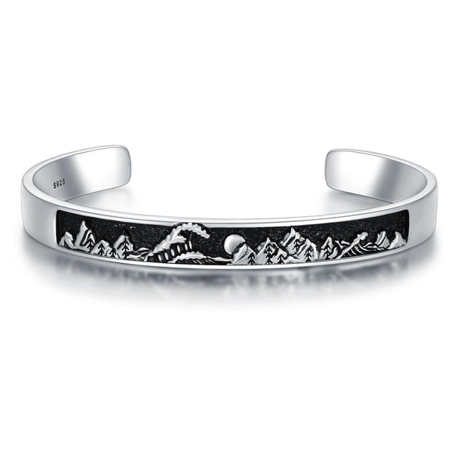 925 Sterling Silver Mountain Scene Bracelet for Men