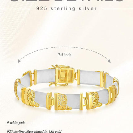925 Sterling Silver 925 Green Jade Bracelet with Intricate Design Elements - Fashionable and Elegant Jewelry Accessory