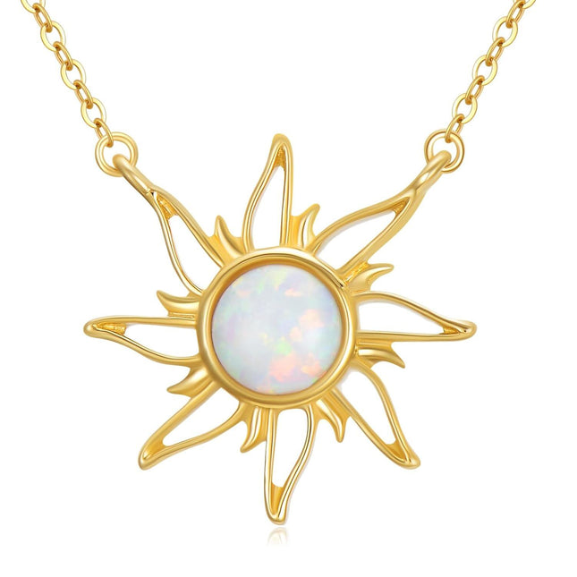 14K Gold Opal Starburst Necklace Celtic Knot Pendant Irish s for Women