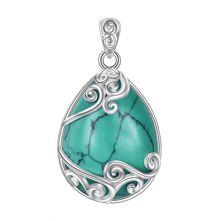 925 Sterling Silver Filigree Teardrop Pendant Necklace for Women