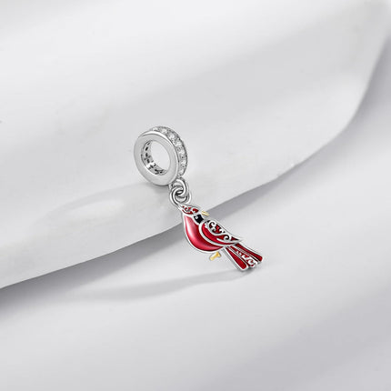 925 Sterling Silver Red Enamel Cardinal Charm Pendant for Bracelets Necklaces s