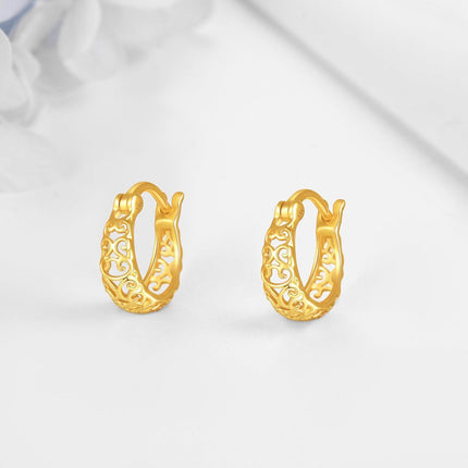 14K Yellow Gold Infinity Twist Filigree Huggie Hoop Earrings for Women