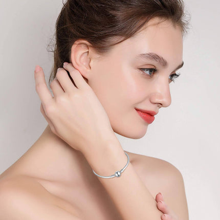 925 Sterling Silver Snake Charm Bead Bracelet with Snap Clasp for Women