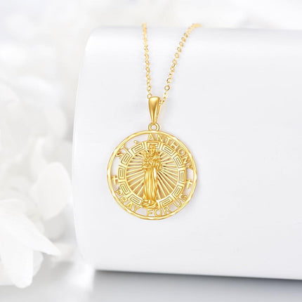 14K Gold Saint Anthony Religious Protection Pendant Necklace for Men & Women