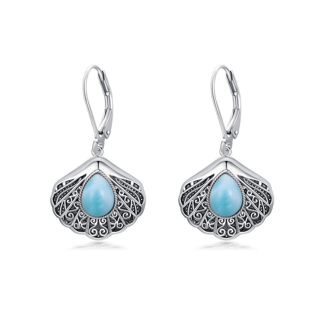925 Sterling Silver Larimar Shell Drop Earrings