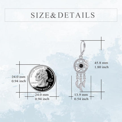925 Sterling Silver Black Onyx Butterfly Feather Dreamcatcher Drop Earrings for Women's Gifts