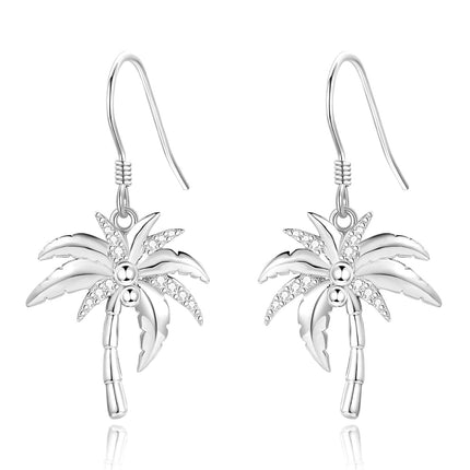 925 Sterling Silver Coconut Palm Tree Leaf Drop Earring for Women Girls  4cm Long
