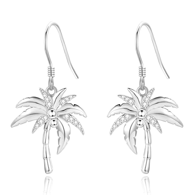 925 Sterling Silver Coconut Palm Tree Leaf Drop Earring for Women Girls  4cm Long