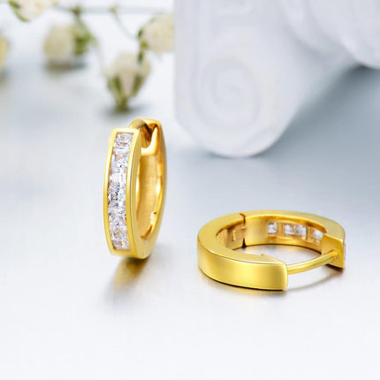 14K Gold Diamond Hoop Earrings 3ct Round Cut Huggies
