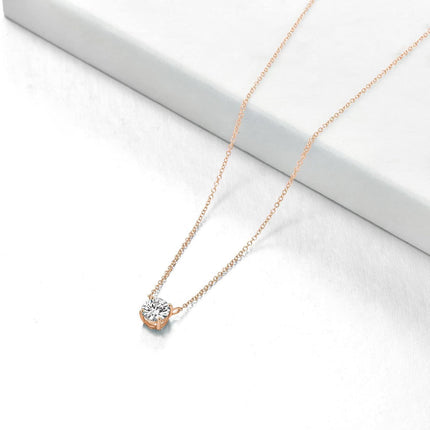 14K Rose Gold Moissanite Round Cut Solitaire Pendant Necklace 0.5-2 ct 16+2 Chain
